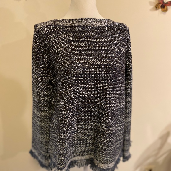 Ann Taylor night sky sequin fringed pullover sweater size Large - Picture 2 of 9